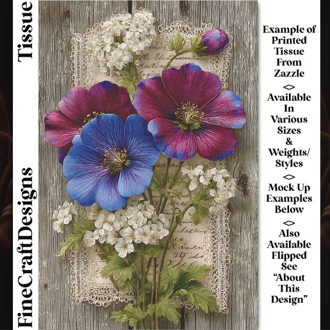Colourful Flowers, Lace, Rustic Wood DS5R Decoupag Tissue Paper (Creator Uploaded)
