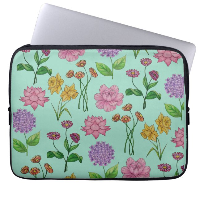 Colourful flowers laptop sleeve (Front)