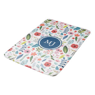 Colourful Flowers & Leafs Botanical Pattern Bath Mat