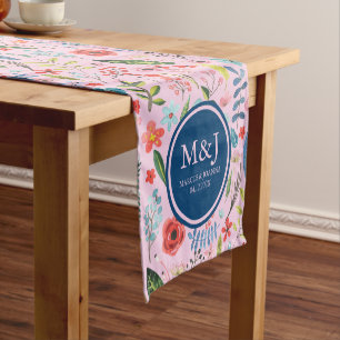 Colourful Flowers & Leafs Botanical Pattern Short Table Runner