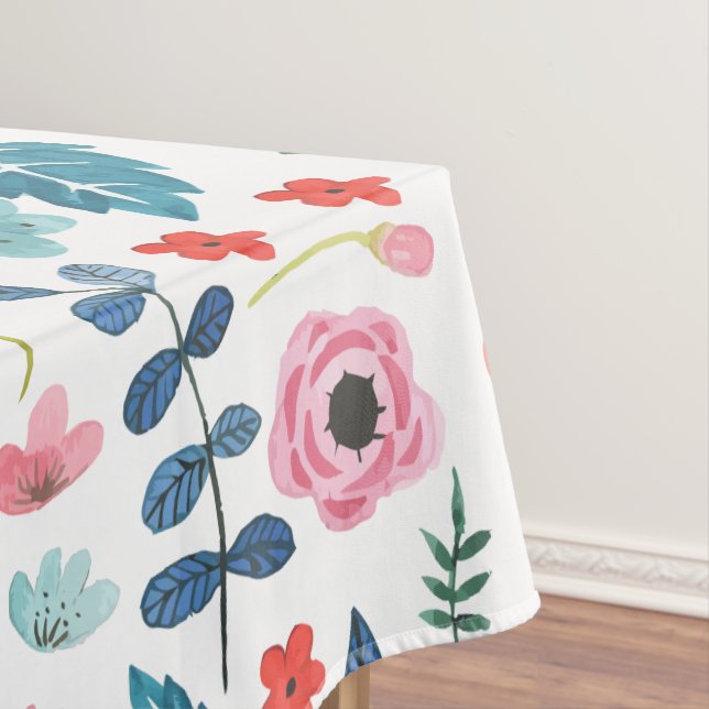 Colourful Flowers & Leafs Botanical Pattern Tablecloth (In Situ)