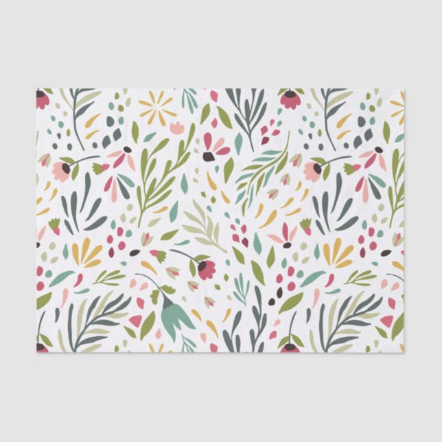 Colourful Flowers & Leafs Pattern Tissue Paper (Front)