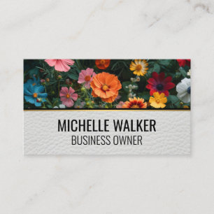Colourful Flowers   Leather Business Card