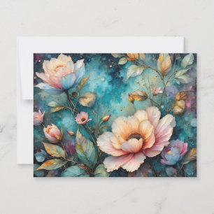 Colourful flowers leaves and sky postcard