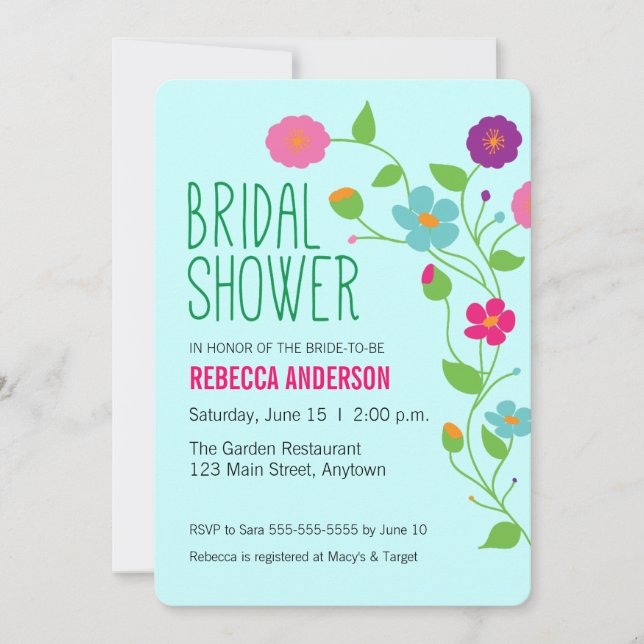 Colourful Flowers & Leaves Bridal Shower Invitation (Front)