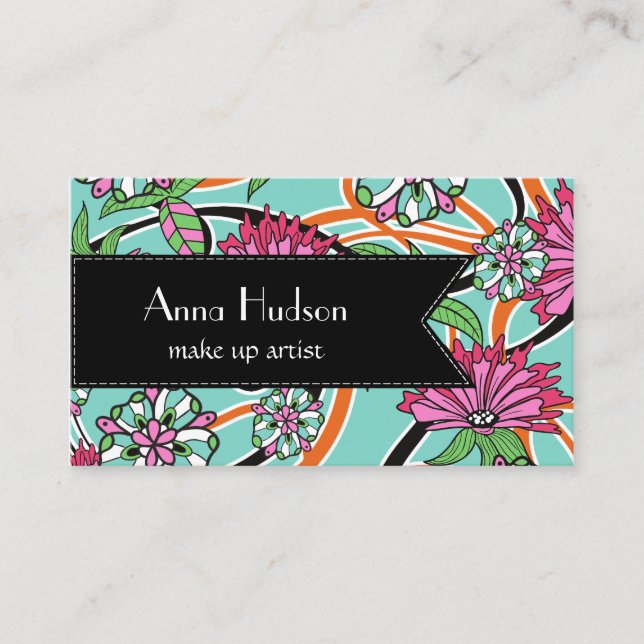 Colourful Flowers, Leaves, Floristry, Flower Shop Business Card (Front)