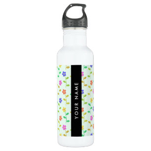 Colourful Flowers, Light Green Background, Black 710 Ml Water Bottle