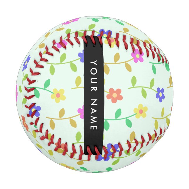 Colourful Flowers, Light Green Background, Black Baseball (Front Left)