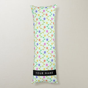 Colourful Flowers, Light Green Background, Black Body Cushion