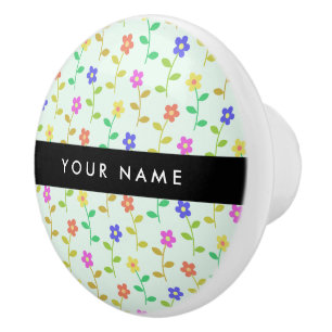 Colourful Flowers, Light Green Background, Black Ceramic Knob