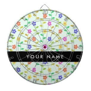 Colourful Flowers, Light Green Background, Black Dartboard