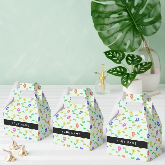 Colourful Flowers, Light Green Background, Black Favour Box (Multiple)