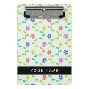 Colourful Flowers, Light Green Background, Black Mini Clipboard