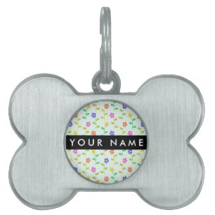 Colourful Flowers, Light Green Background, Black Pet ID Tag