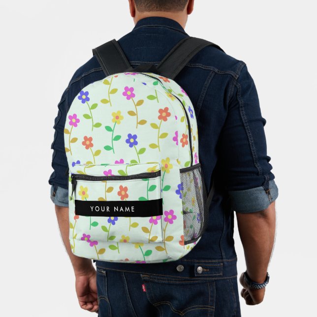 Colourful Flowers, Light Green Background, Black Printed Backpack (Insitu (Model))