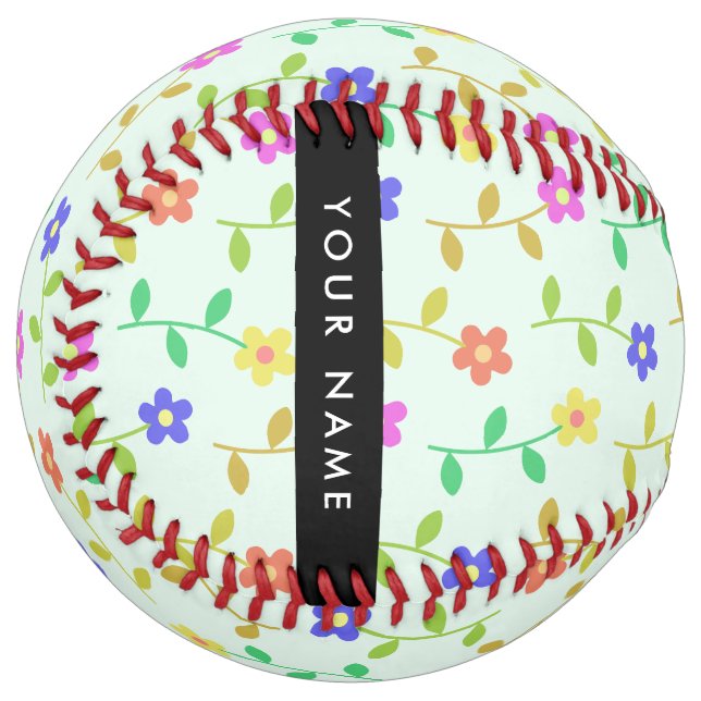 Colourful Flowers, Light Green Background, Black Softball (Front Left)