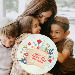 Colourful Flowers Matzah Happy Kosher Passover   Classic Round Sticker