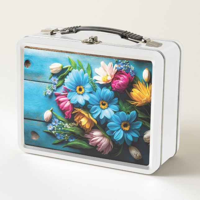 Colourful Flowers Metal Lunch Box (Front)