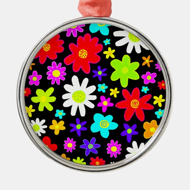 Colourful Flowers Metal Tree Decoration (Front)