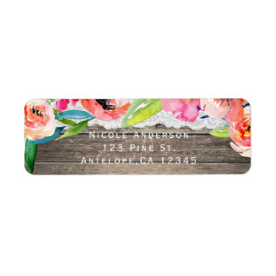 Colourful Flowers Modern Floral Chic Wood & Lace Return Address Label