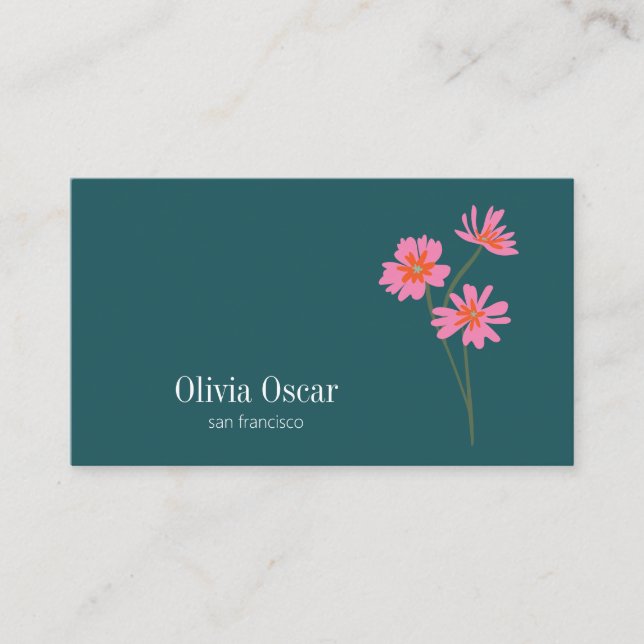 Colourful Flowers Modern Pink Teal Green Floral  Business Card (Front)