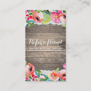 Colourful Flowers Modern Wood & Lace Refer a Frien Referral Card
