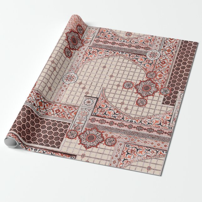 Colourful flowers mughal architecture background w wrapping paper (Unrolled)