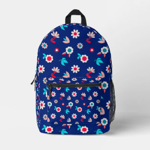 Colourful Flowers on a Dark Blue Background Printed Backpack