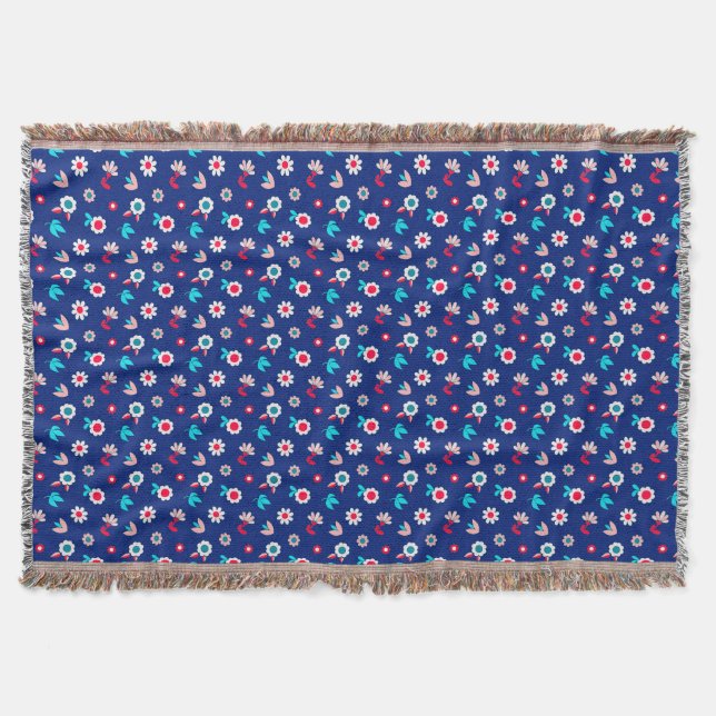 Colourful Flowers on a Dark Blue Background Throw Blanket (Front)