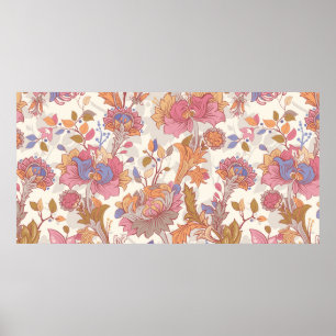 Colourful flowers on a light backdrop. Gentle seam Poster