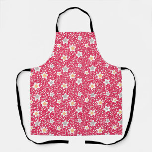 Colourful flowers on a retro polka dot background apron