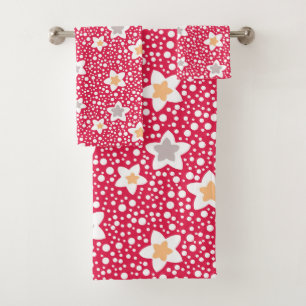 Colourful flowers on a retro polka dot background bath towel set