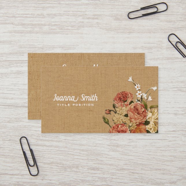 Colourful Flowers on Beige Canvas Business Card (Front/Back In Situ)