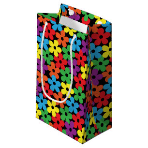 Colourful Flowers on Black Small Gift Bag
