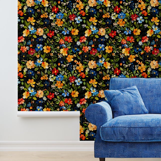Colourful flowers on Black Wallpaper (Creator Uploaded)