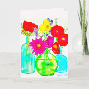 Colourful flowers on blank note card