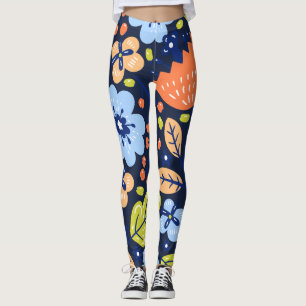 Colourful flowers on dark navy blue background leggings