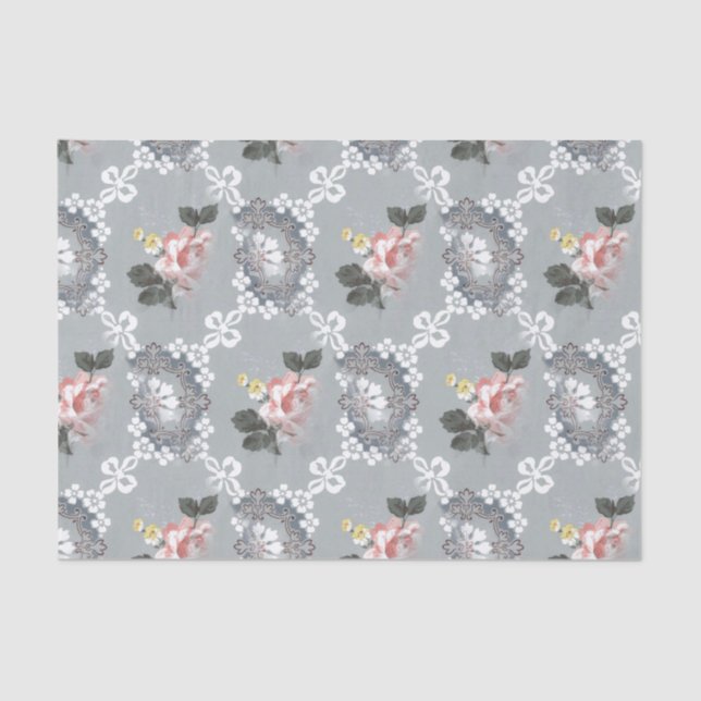 Colourful Flowers on Grey Background Tissue Paper (Front)