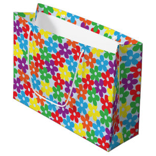 Colourful Flowers on Light Blue Large Gift Bag