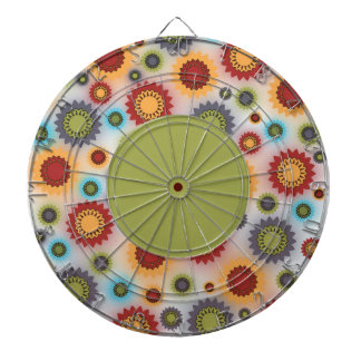 Colourful Flowers on White Dartboard