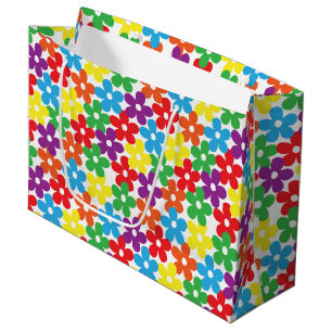 Colourful Flowers on White Large Gift Bag