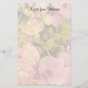 Colourful Flowers Orchid and Peony with Name Stationery