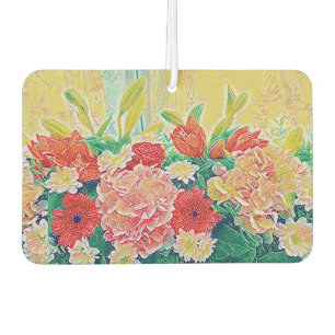 Colourful flowers painting car air freshener