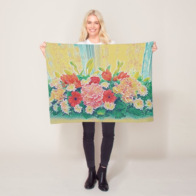 Colourful flowers painting fleece blanket (In Situ)