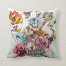 Colourful flowers painting on a throw pillow
