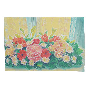 Colourful flowers painting pillowcase