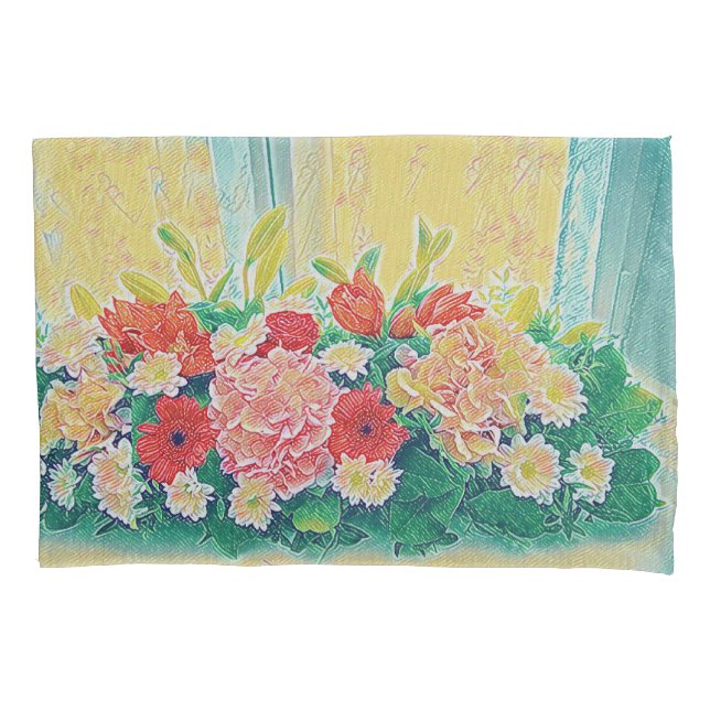Colourful flowers painting pillowcase (Front)