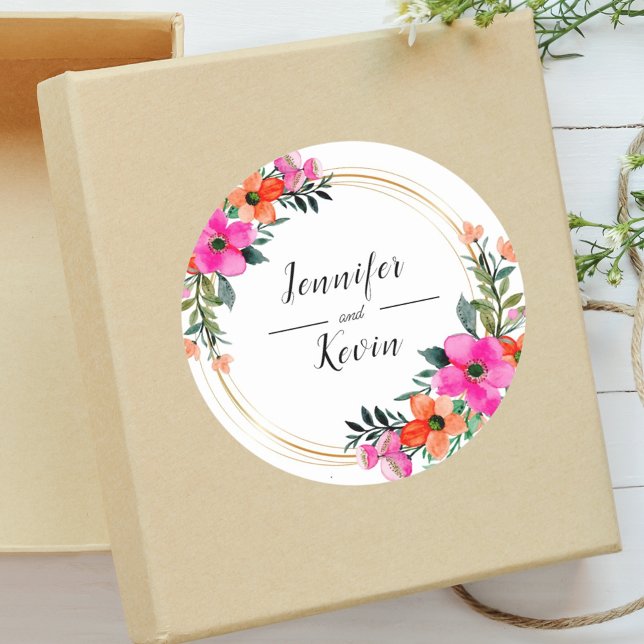 Colourful Flowers Pampas Grass Wedding  Classic Round Sticker (Creator Uploaded)
