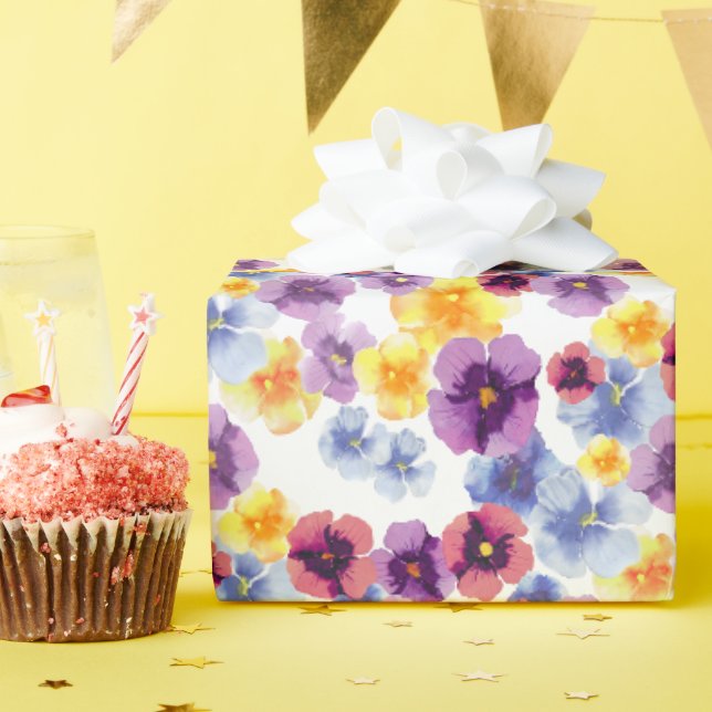 Colourful Flowers Pansy Pattern Elegant Boho Flora Wrapping Paper (Birthday Party)