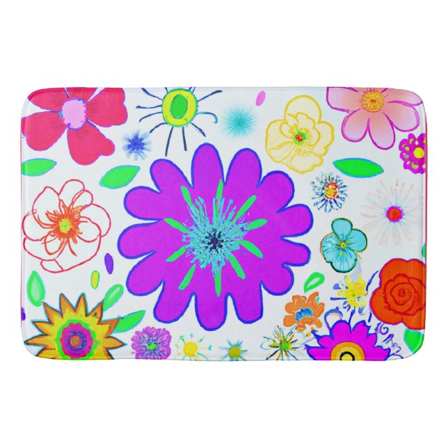 Colourful Flowers Pattern Bath Mat (Front)